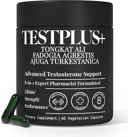 TESTPLUS+ 8-in-1 Testosterone Supplement for Men, 10X Strength Testosterone Booster, Libido Booster