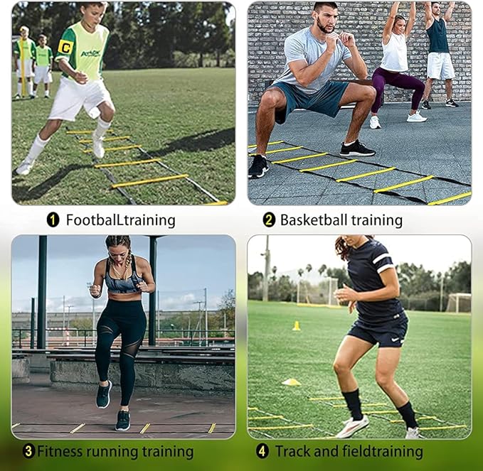 Soccer Speed Agility Training Set - 20FT Agility Ladder 12/16 Sports Cones and Soccer Kick Trainer