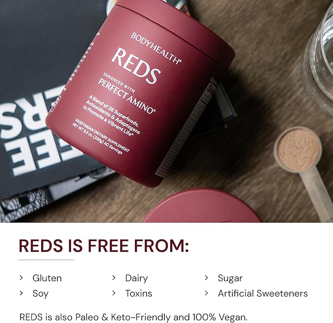 BodyHealth Reds Enhanced with PerfectAmino - Daily Superfood Smoothie Powder with Antioxidants
