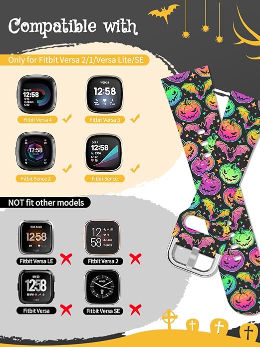 Watbro Halloween Holiday Band Compatible with Fitbit Versa 3 / Sense/Fitbit Versa 4 / Sense 2 Bands