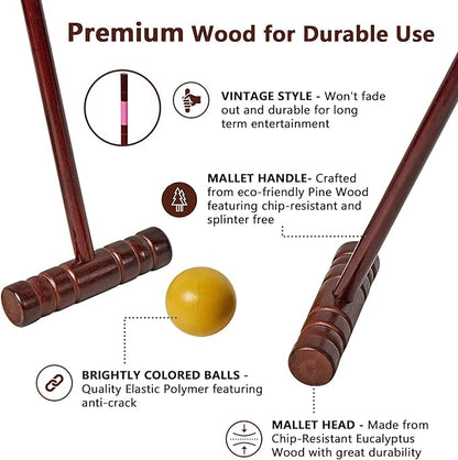 Croquet Set for Adults - 8 Players Croquette Kit with 35In Deluxe, 32In Regulation Size Rubber Wood