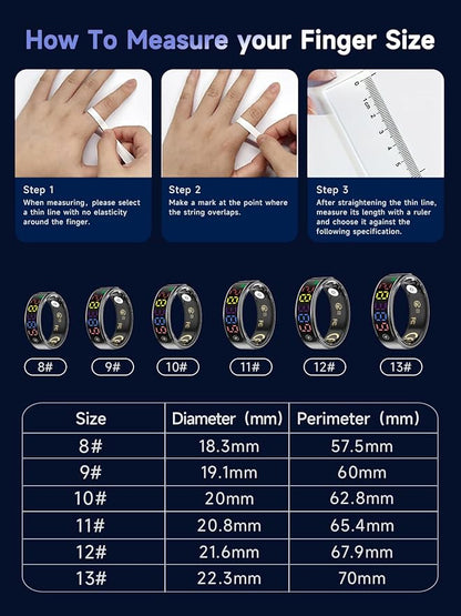 Smart Ring for Women Men, Health Ring with Colorful Display, Fitness Tracker with Heart Rate, Blood