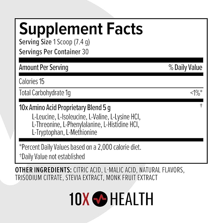 10X Health Amino Blend Pre Workout Powder for Men - Fruit Punch Flavor - EAA & BCAA Powder Amino