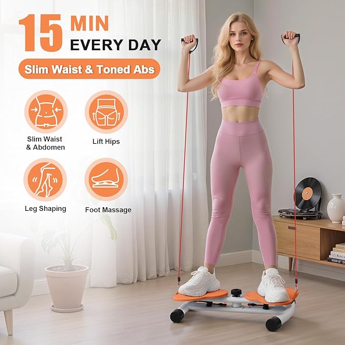 Waist Twister Machine, Ab Twister Board with Resistance Bands - 300 lbs Capacity Home Exercise