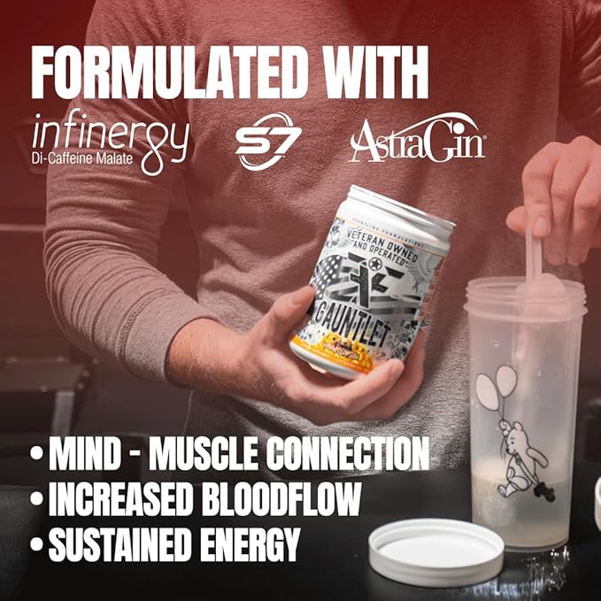 Gauntlet Pre-Workout Powder, Explosive Workouts, Laser Focus, Mid Stim, Amazing Flavor, Veteran