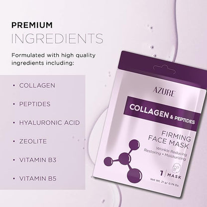 Azure Cosmetics Collagen & Peptides Lifting Facial Sheet - Restoring, Smoothing & Moisturizing Face