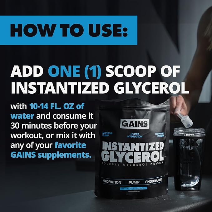 Gains in Bulk Instantized Glycerol Powder, Pre Workout Formula for Muscle Recovery, Pump and
