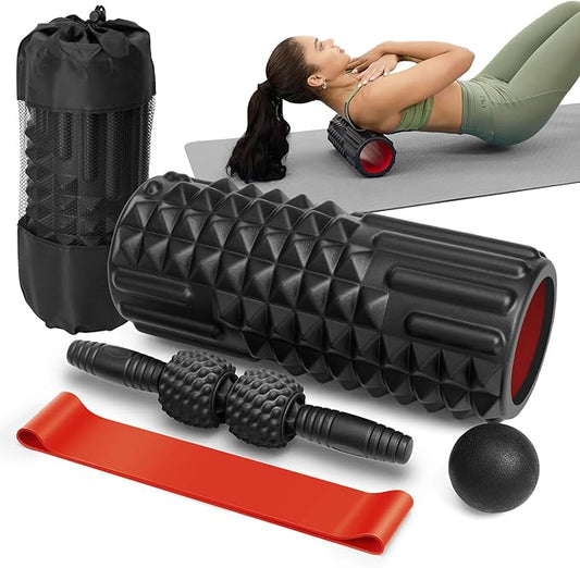 5 in 1 Foam Roller Set, High Density Foam Roller, Muscle Roller Stick, Massage Ball, Resistance