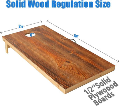Solid Wood Premium Cornhole Game Set, Bean Bag Toss Game for Tailgate, Outdoor, Backyard