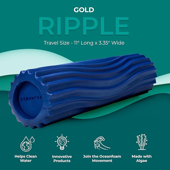 Oceanfoam Ripple Travel Foam Roller (11" x 3.35") Firm Mini Foam Roller for Physical Therapy, Deep