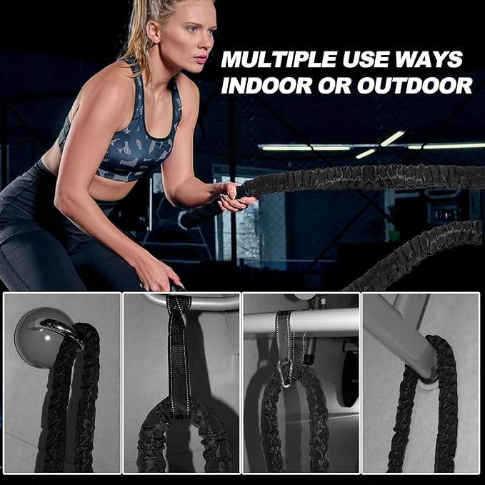 Battle Rope 1/1.26/1.5/2 Inch Diameter,Pink 30FT/40FT/50FT Exercise Workout Ropes for Home Gym