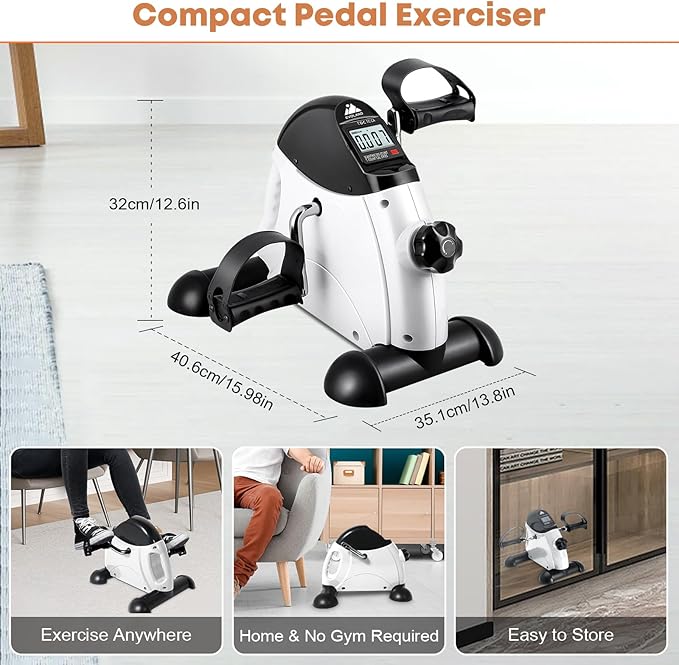 Mini Exercise Bike, AGM Under Desk Bike Pedal Exerciser Foot Cycle Arm & Leg Pedal Exerciser with