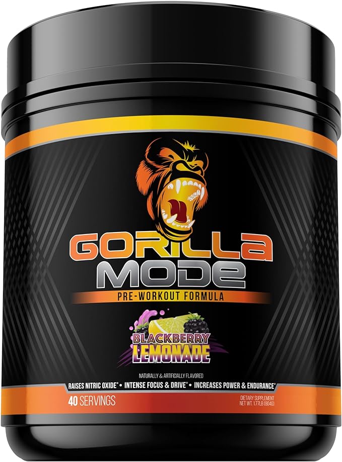 Gorilla Mind Pre Workout - Massive Pumps Laser Focus Energy Power - L-Citrulline, Creatine