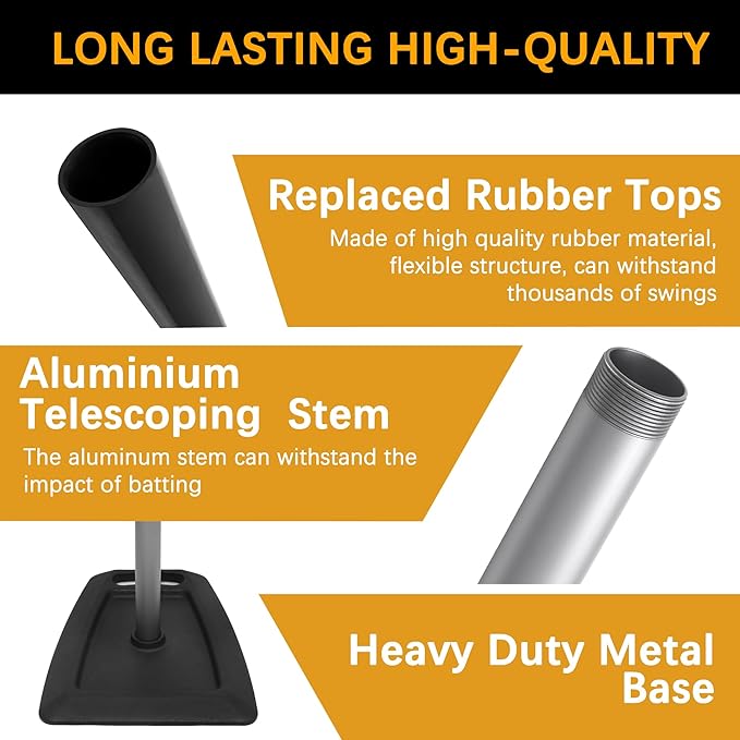 Baseball Tees for Hitting Adjustable Height Batting Tee 24" to 45" Easy Assemble Softball Tee with