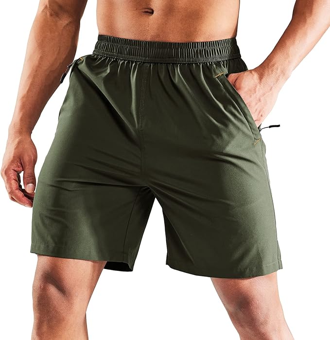 MIER Men's Quick Dry Running Shorts with Zipper Pocket, Elastic Waist Athletic Workout Exercise