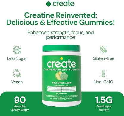 Creatine Monohydrate Gummies for Men & Women - Boost Focus, Strength, and Endurance, Anti-Melting