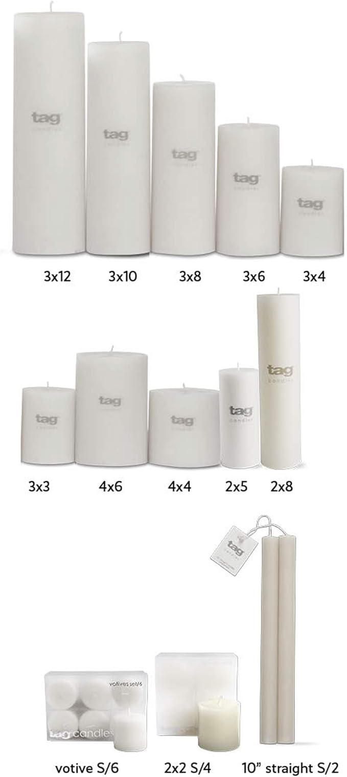 TAG Chapel 3X10 White Pillar Paraffin Wax Candle Unscented Drip-Free Long Burning 145 Hours for