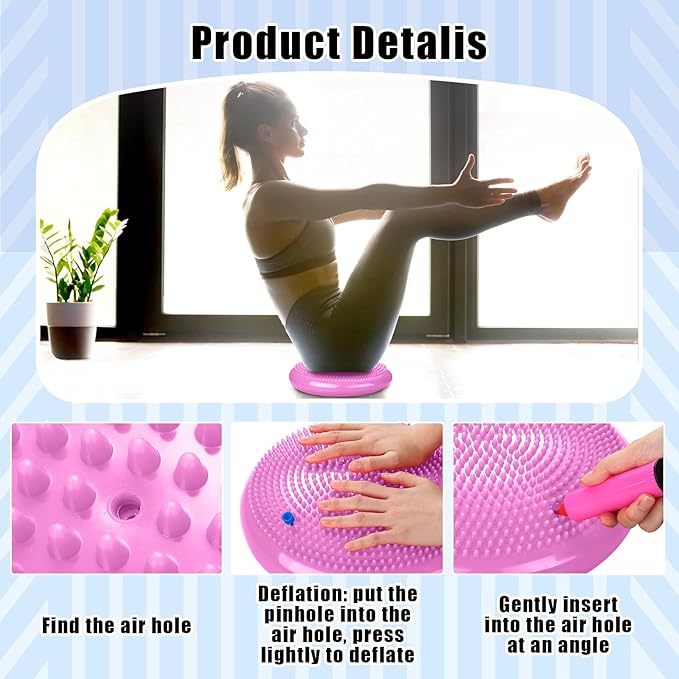 2 Pcs Wiggle Seat Inflated Wobble Cushion Flexible Balance Disc with Air Pump for Core Stability