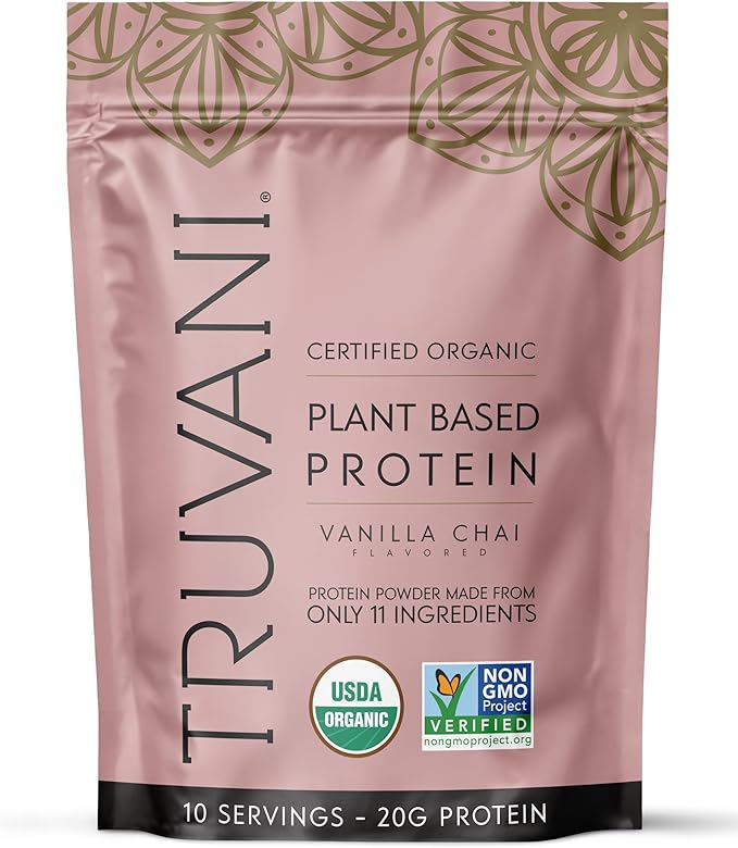 Truvani Vegan Pea Protein Powder | Vanilla Chai | 20g Organic Plant Based Protein | 10 Servings |