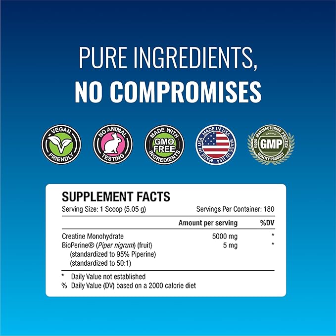Approved Science Creatine Monohydrate Powder with BioPerine - Supports Lean Muscle Growth and