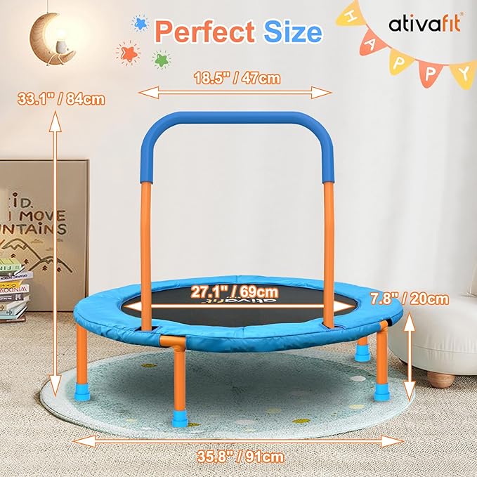 Ativafit 36inch Mini Toddler Trampoline for Kids Ages 2-6 Indoor Outdoor Folding Small Rebounder
