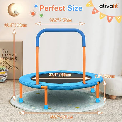 Ativafit 36inch Mini Toddler Trampoline for Kids Ages 2-6 Indoor Outdoor Folding Small Rebounder