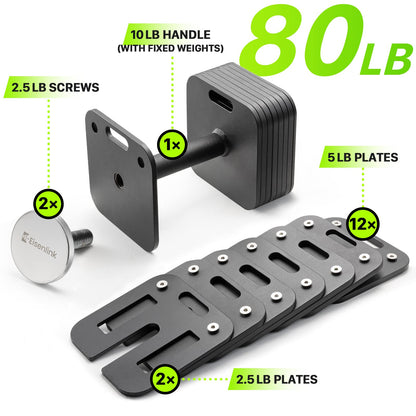 Eisenlink Adjustable Dumbbells, 80lbs Pair, 5pound Increments, Quick-Lock
