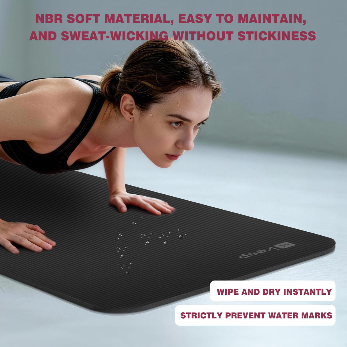 KEEP Extra Thick NBR Yoga Mat for Women & Men, 10mm Thick, 72”x24” Large Exercise Mat with Non-Slip