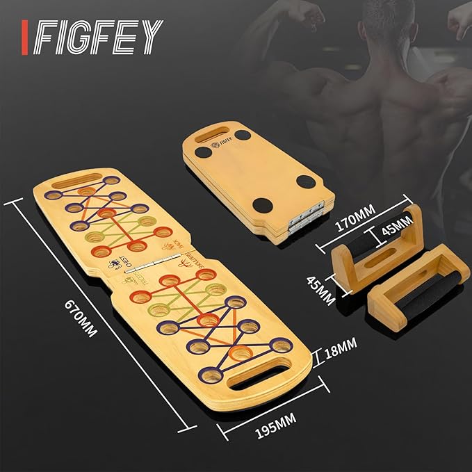 Wooden Portable Push up board, foldable fitness strength training pushup stand with solid bar
