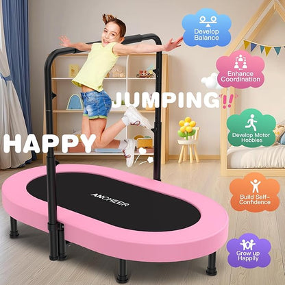 ANCHEER 56" Double Mini Trampoline for Kids, Mini Rebounder with 5-Level Adjustable Handle