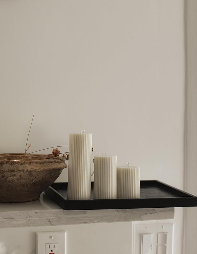 LAWA Roman Handmade Tall Ribbed Pillar Candle - Beautiful Scented Soy Wax Stripped Dinner Candle |