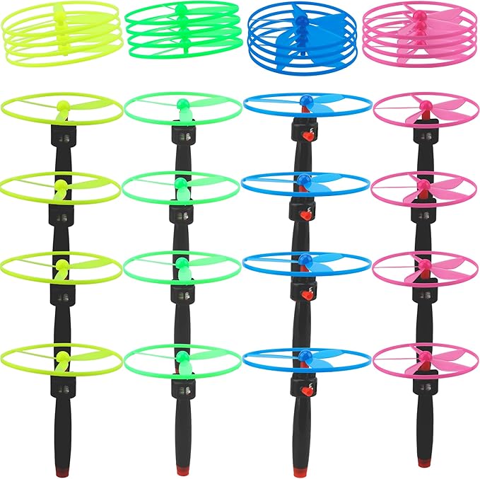 48 Pcs Flying Saucer Flying Disc Toy Helicopter Toy Disco Flyers Include 16 String Launchers and 32