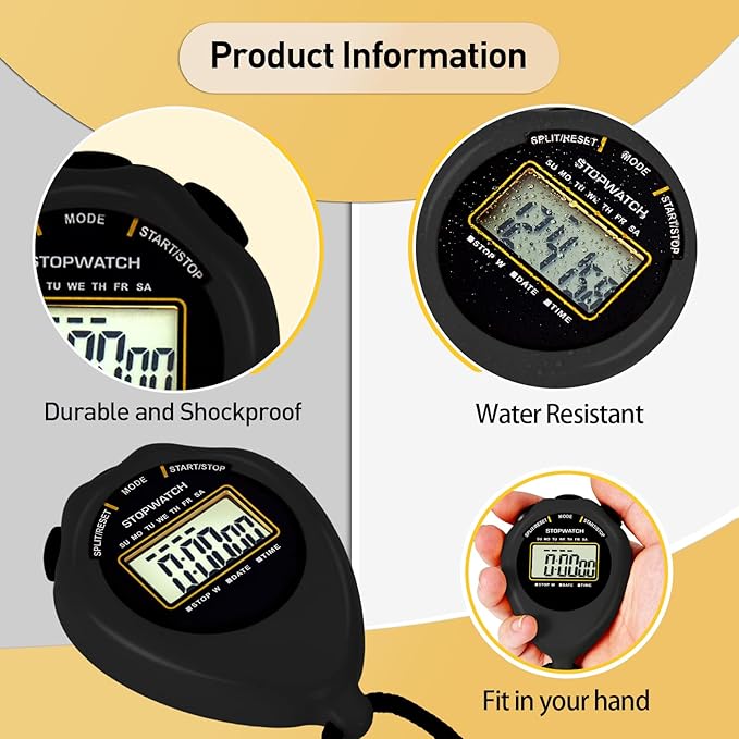 Stopwatch Sport Timer, 2 Pack Large Display Digital Stopwatch Timer with Date Time, No Alarm Silent