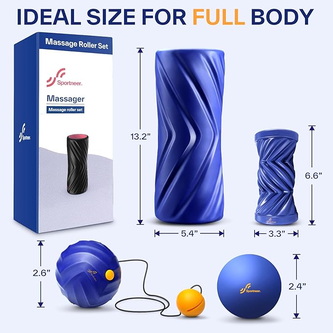 Sportneer 4 in 1 Foam Roller Set: Dual Textures Foam Roller, Foot Roller, Lacrosse Ball, Traction