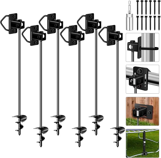 26" Ground Anchors Screw-in Payivsve, Multi-Purpose Trampoline Stakes Heavy Duty, 3" Wider Spiral