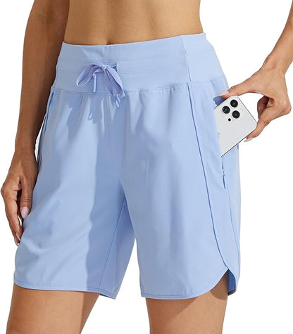 Willit Women's 7" Athletic Running Shorts Long Workout Hiking Shorts Quick Dry High Waisted Active