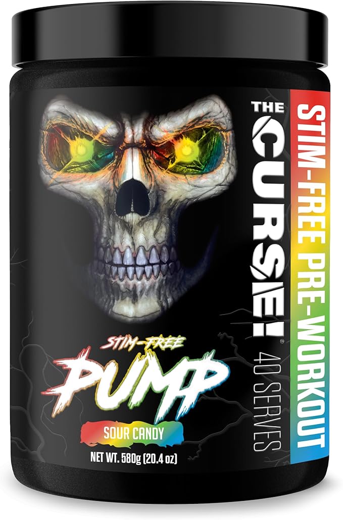JNX SPORTS The Curse! Pump ??Stim-Free Pre-Workout | Sour Candy 40 Serves | Caffeine-Free Pump Pre