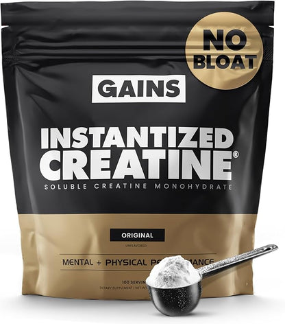 Gains in Bulk Instantized Creatine Monohydrate for Women and Men, Soluble Pre Workout Powder