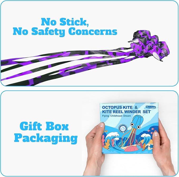 Octopus Kites for Kids & Adults Easy to Fly, 24”x 158” Large Soft Kite Kit for Boys and Girls