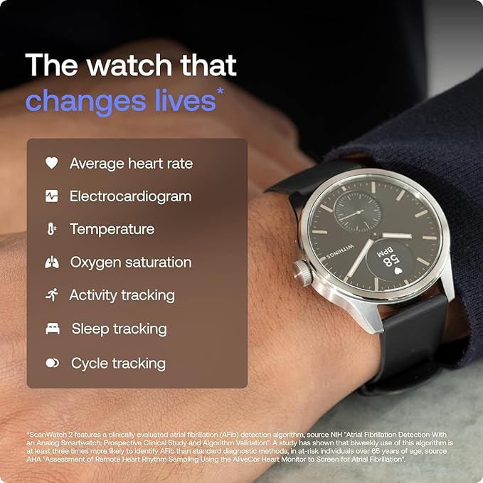Withings ScanWatch 2 - Hybrid Smart Watch, Heart Rate Monitoring, Fitness Tracker, Cycle Tracker