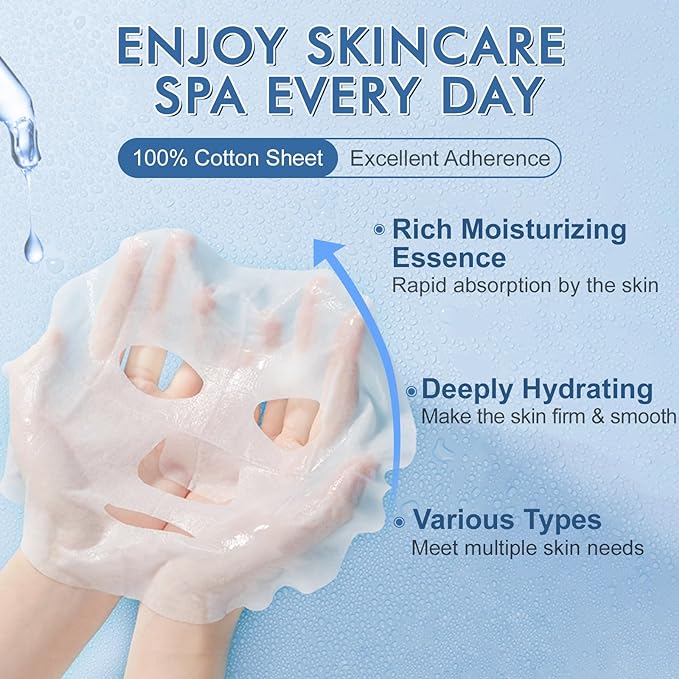 28 Pack Sheet Face Masks Skincare, Hydrating Face Masks Suitable for Sensitive Skin, Bulk Facial