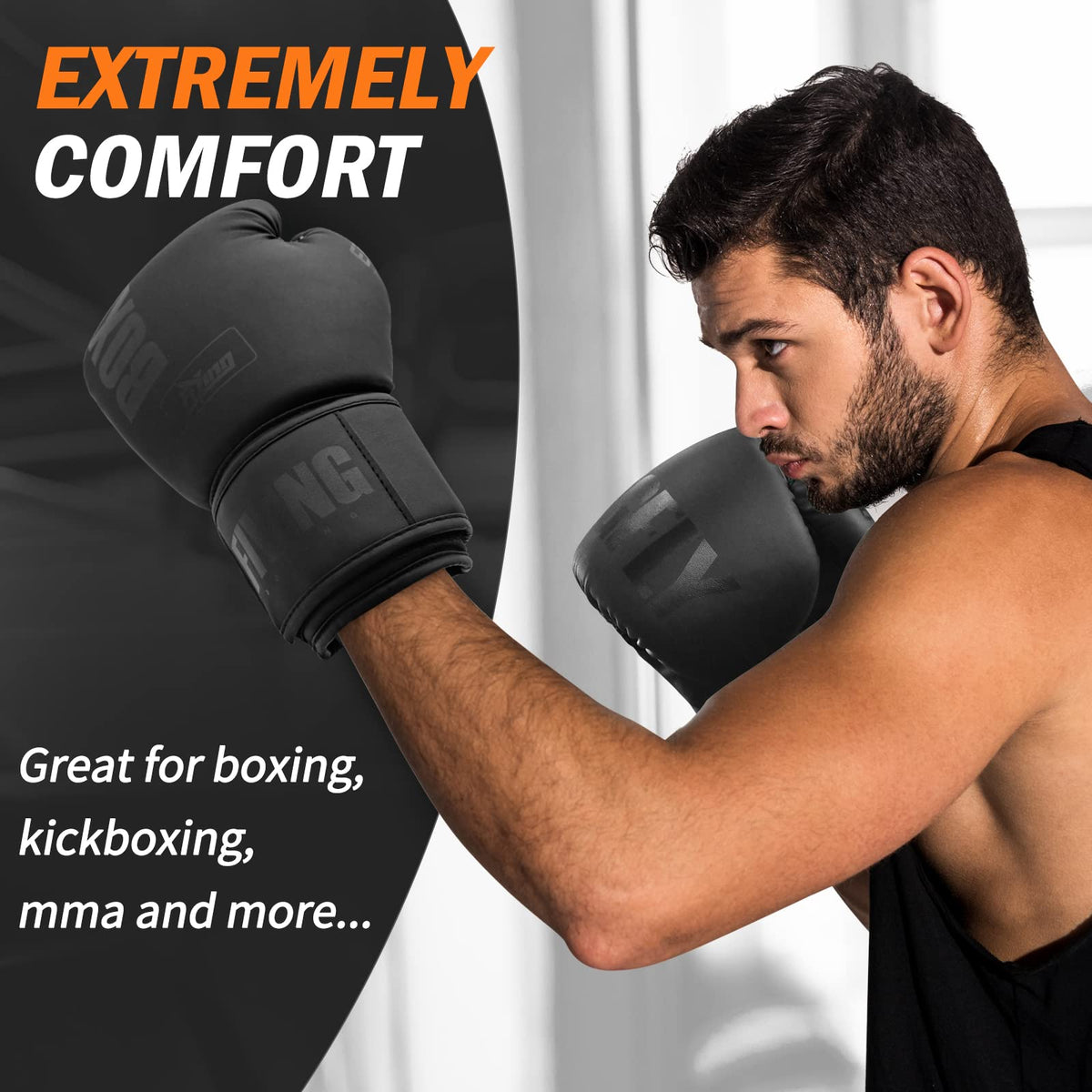 FIVING Boxing Gloves for Men and Women (Black,12oz)