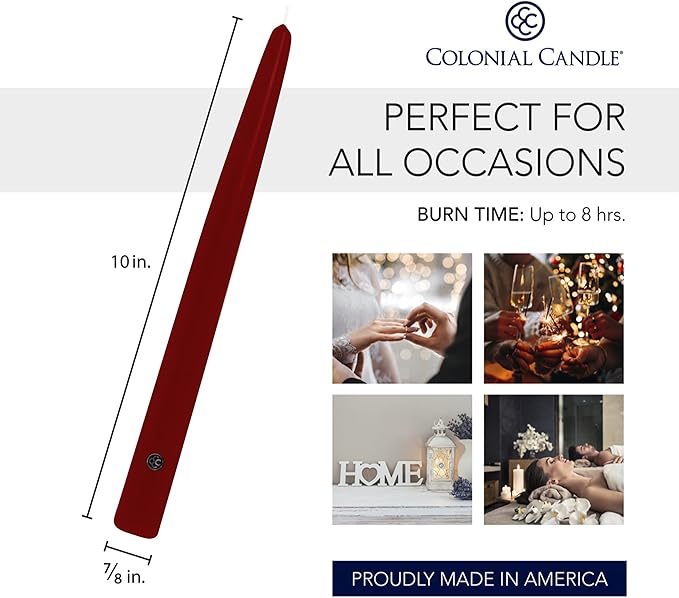 Colonial Candle Unscented Taper Candle, Handipt Collection, Traditional Cranberry, 10 In, Pack of