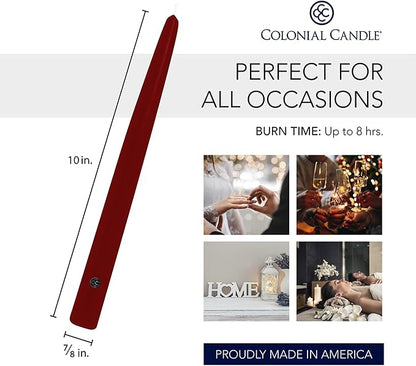 Colonial Candle Unscented Taper Candle, Handipt Collection, Traditional Cranberry, 10 In, Pack of