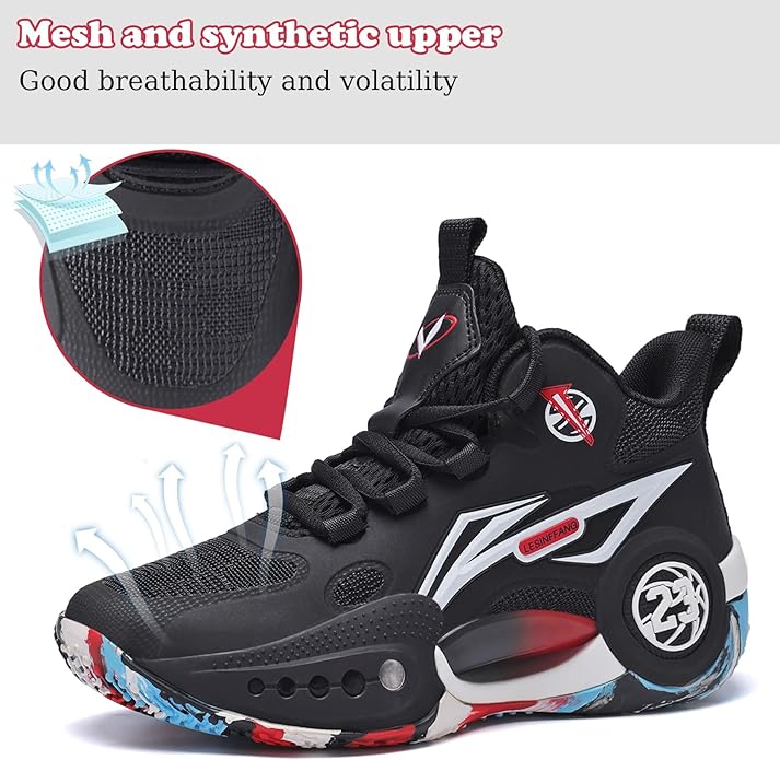 JMFCHI Kids Basketball Shoes High-top Sports Shoes Sneakers Durable Lace-up Non-Slip Running Shoes