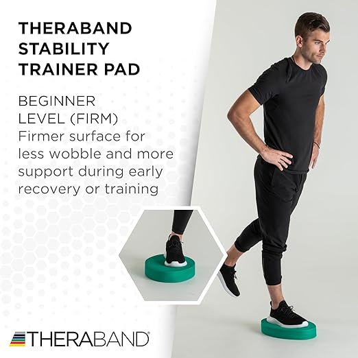THERABAND Stability Trainer Pad, Beginner Level, Firm, Set of 2, Green Foam Balance Pad for