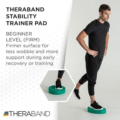 THERABAND Stability Trainer Pad, Beginner Level, Firm, Set of 2, Green Foam Balance Pad for