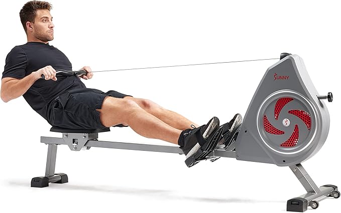 Sunny Health & Fitness Rower w/Long Slide Rail, Cardio Rowing Equipment for Home Gym Training w/LCD