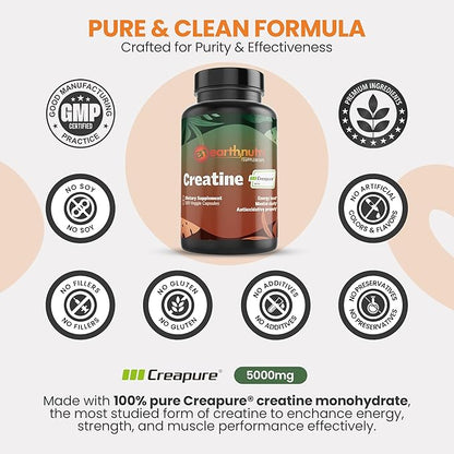 EarthNutri Creatine Monohydrate Capsules - Micronized for Better Absorption - Supports Muscle