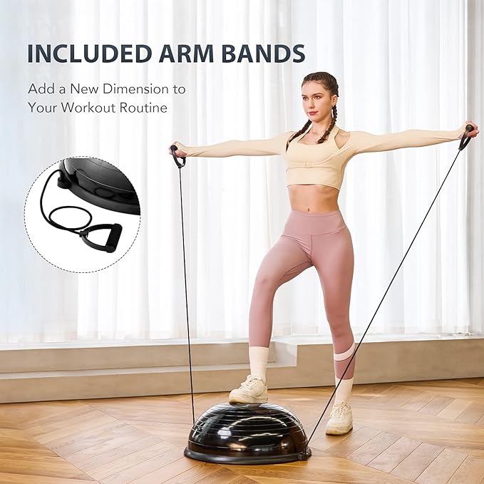 ZELUS Balance Ball Trainer with Resistance Bands and Foot Pump, Inflatable Yoga Ball for Home Gym